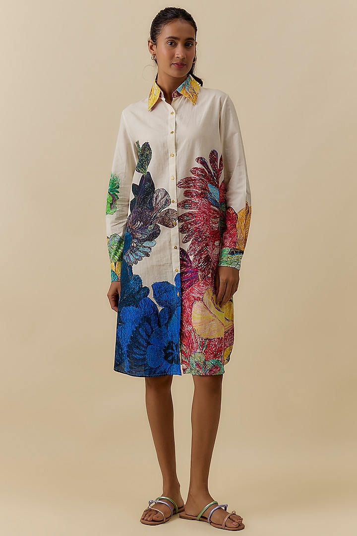 Multi-Colored Cambric Floral Printed Shirt Dress by Saaksha & Kinni at Pernia's Pop Up Shop