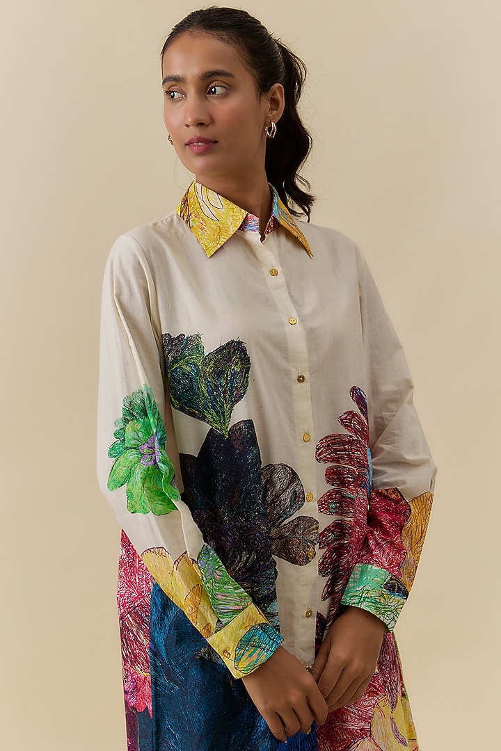 Multi-Colored Cambric Floral Printed Summer Shirt Dress by Saaksha & Kinni at Pernia's Pop Up Shop