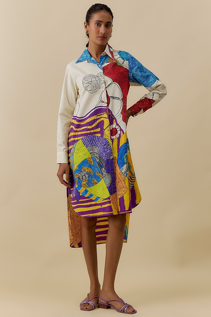 Multi-Colored Cambric Printed Shirt Dress by Saaksha & Kinni at Pernia's Pop Up Shop