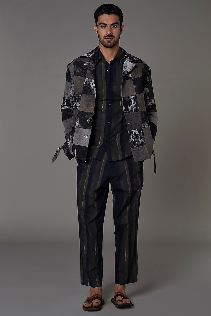 Grey Denim Jacket With Patchwork by Saaksha & Kinni Men