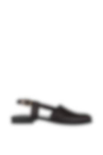 Black Leather Handmade Peshawari Sandals by SKO Men