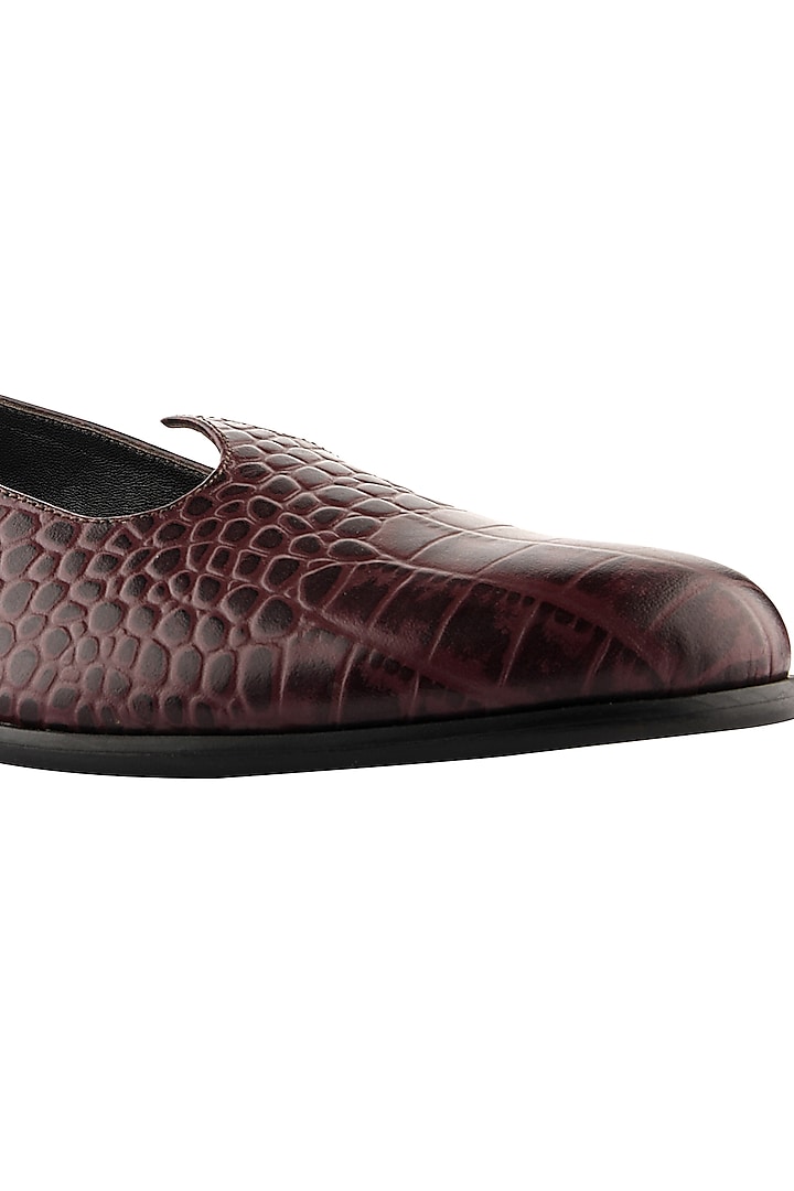 Burgundy Leather Snake Printed Mojaris by SKO Men at Pernia's Pop Up Shop