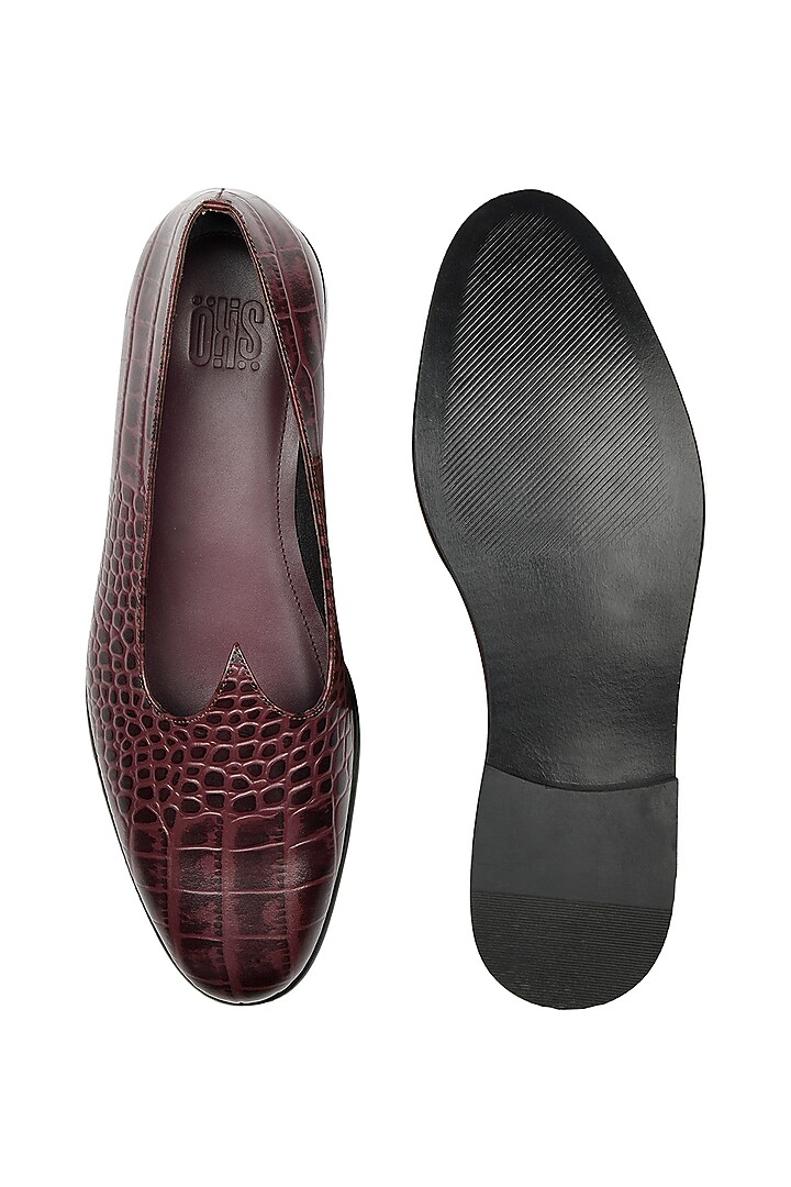 Burgundy Leather Snake Printed Mojaris by SKO Men at Pernia's Pop Up Shop