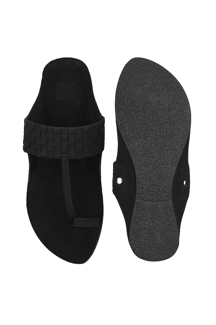 Black Leather Weaved Kolhapuri Sandals by SKO Men at Pernia's Pop Up Shop