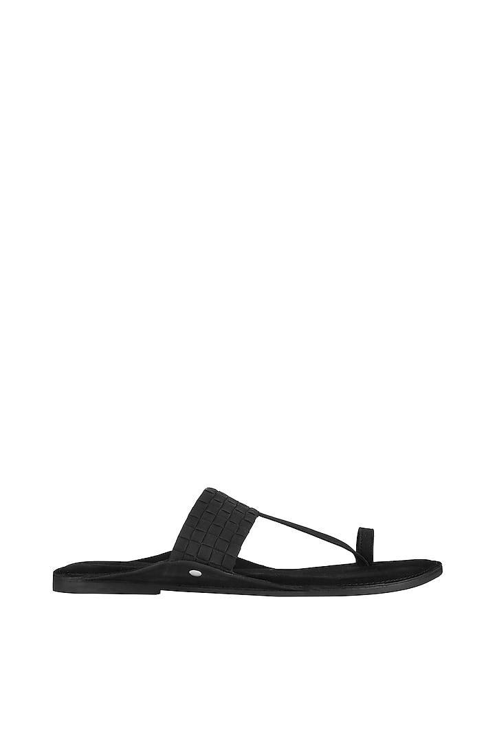 Black Leather Weaved Kolhapuri Sandals by SKO Men at Pernia's Pop Up Shop