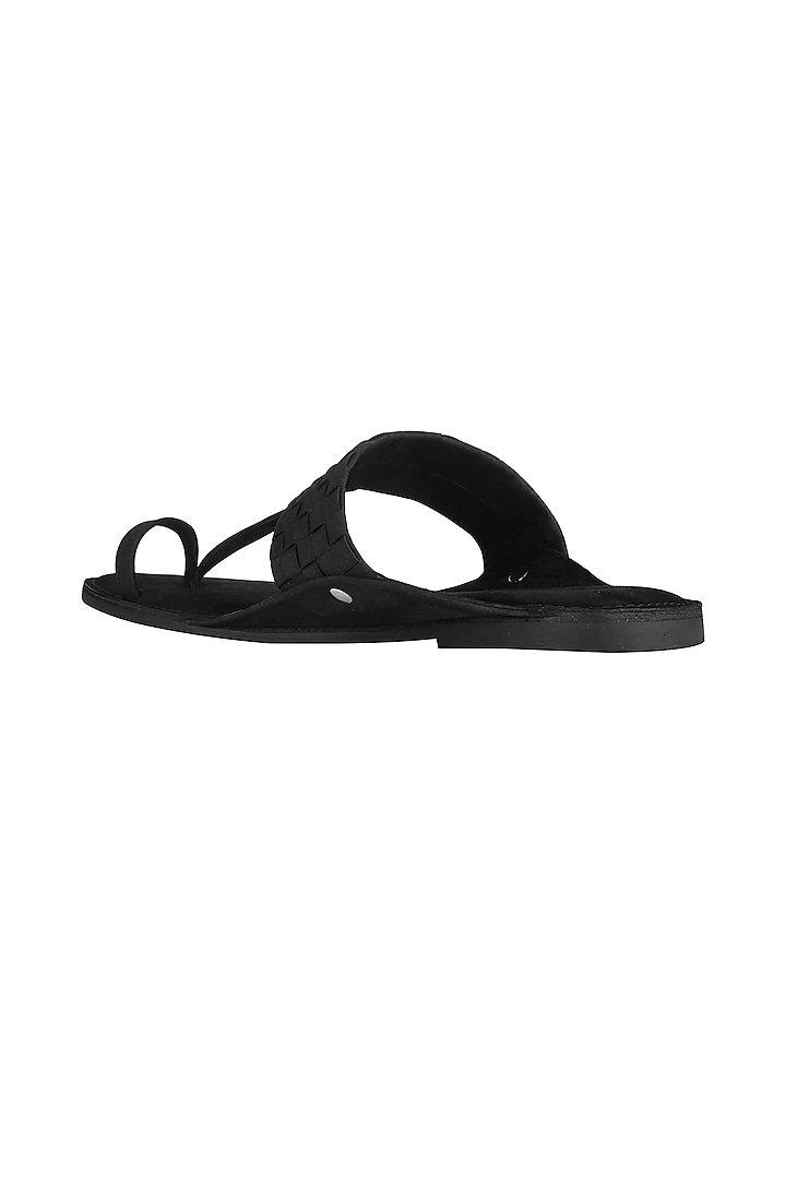 Black Leather Weaved Kolhapuri Sandals by SKO Men at Pernia's Pop Up Shop