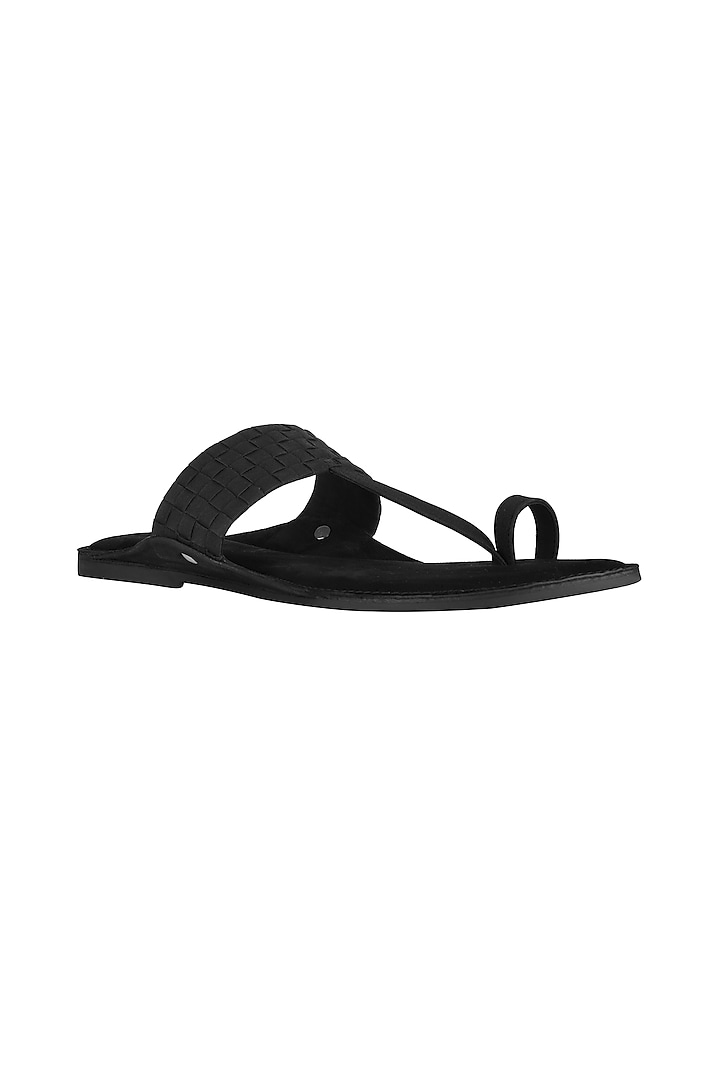 Black Leather Weaved Kolhapuri Sandals by SKO Men at Pernia's Pop Up Shop