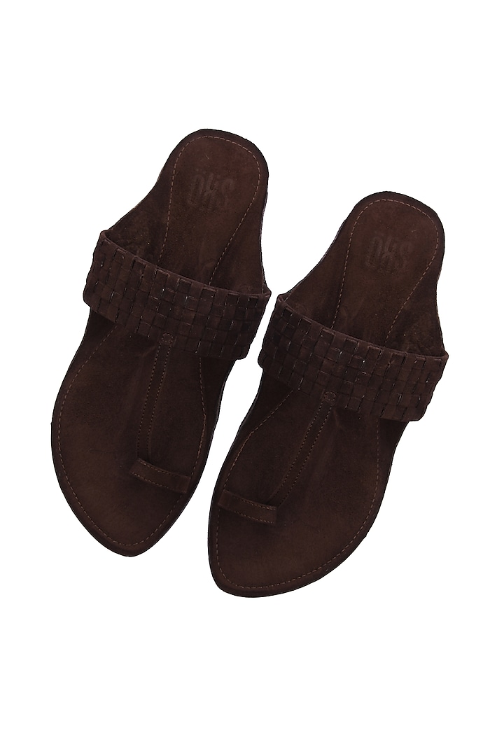 Brown Leather Weaved Kolhapuri Sandals by SKO Men