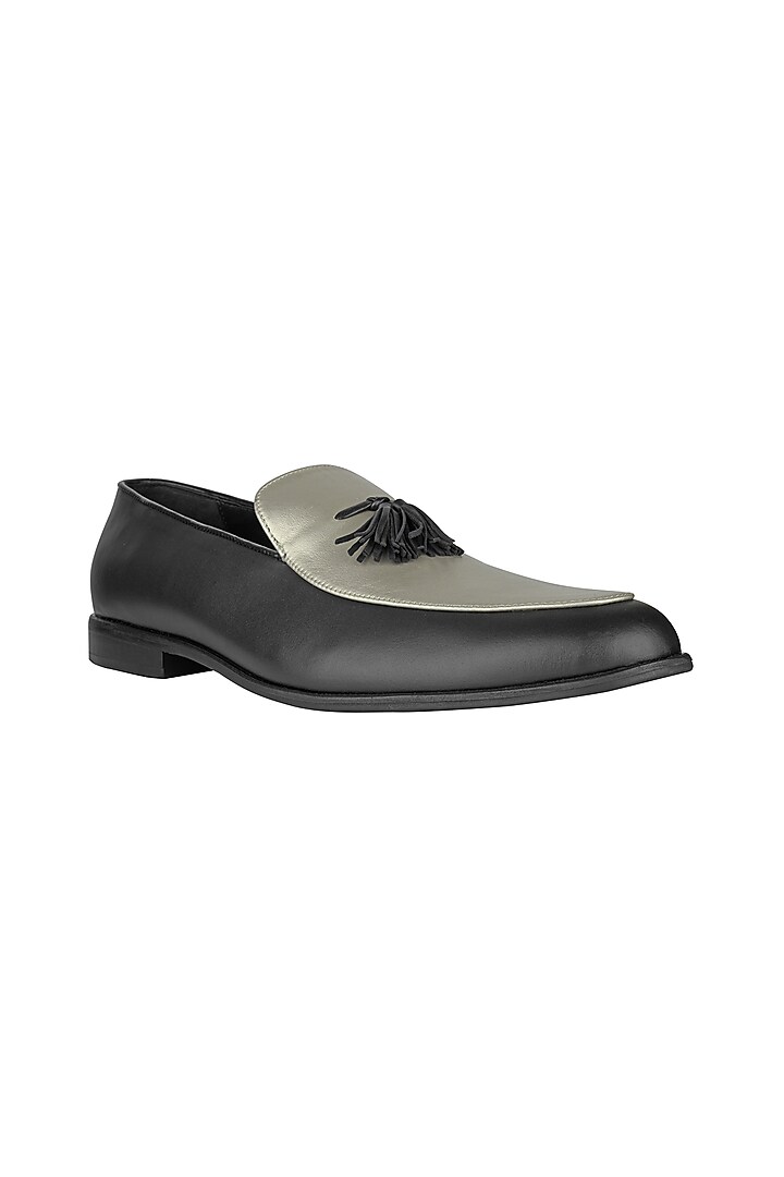 Grey & Gold Leather Loafers by SKO Men at Pernia's Pop Up Shop