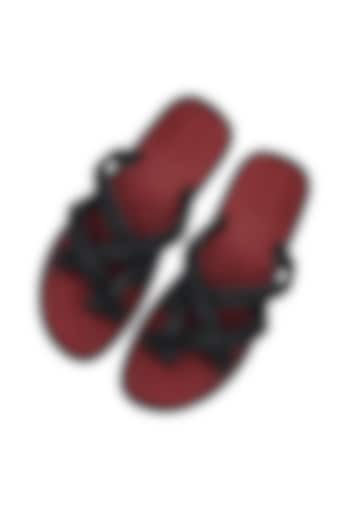 Red Leather Crystal Sandals by SKO Men at Pernia's Pop Up Shop