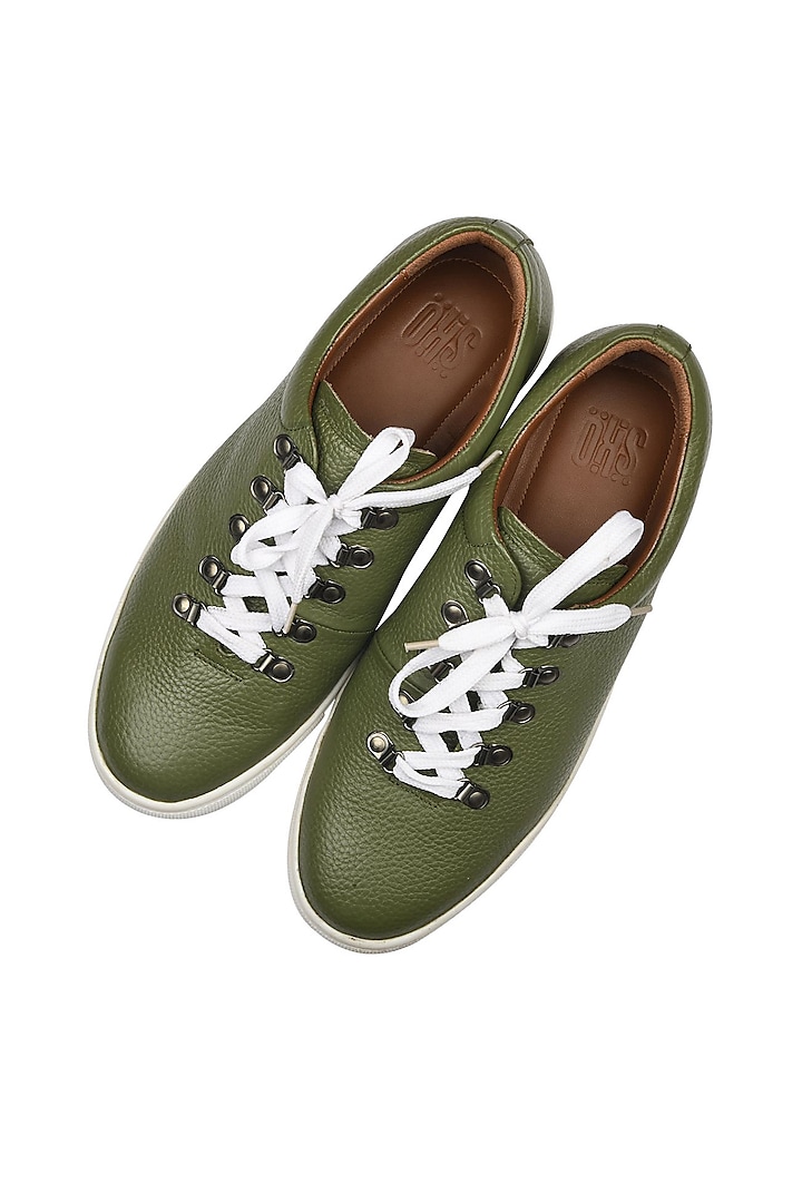 Olive Green Leather Sneakers by SKO Men