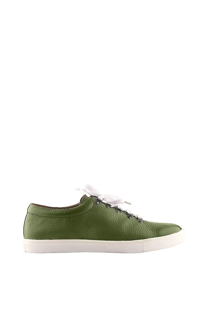 Olive Green Leather Sneakers by SKO Men at Pernia's Pop Up Shop
