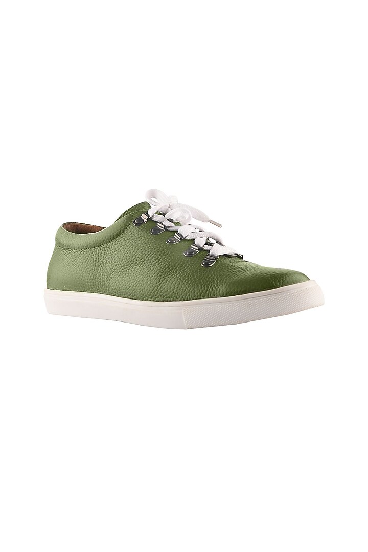 Olive Green Leather Sneakers by SKO Men at Pernia's Pop Up Shop