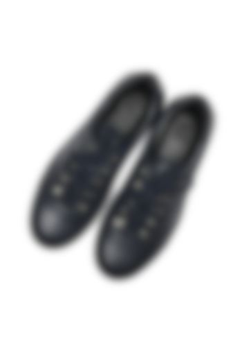 Navy Blue Leather Sneakers by SKO Men