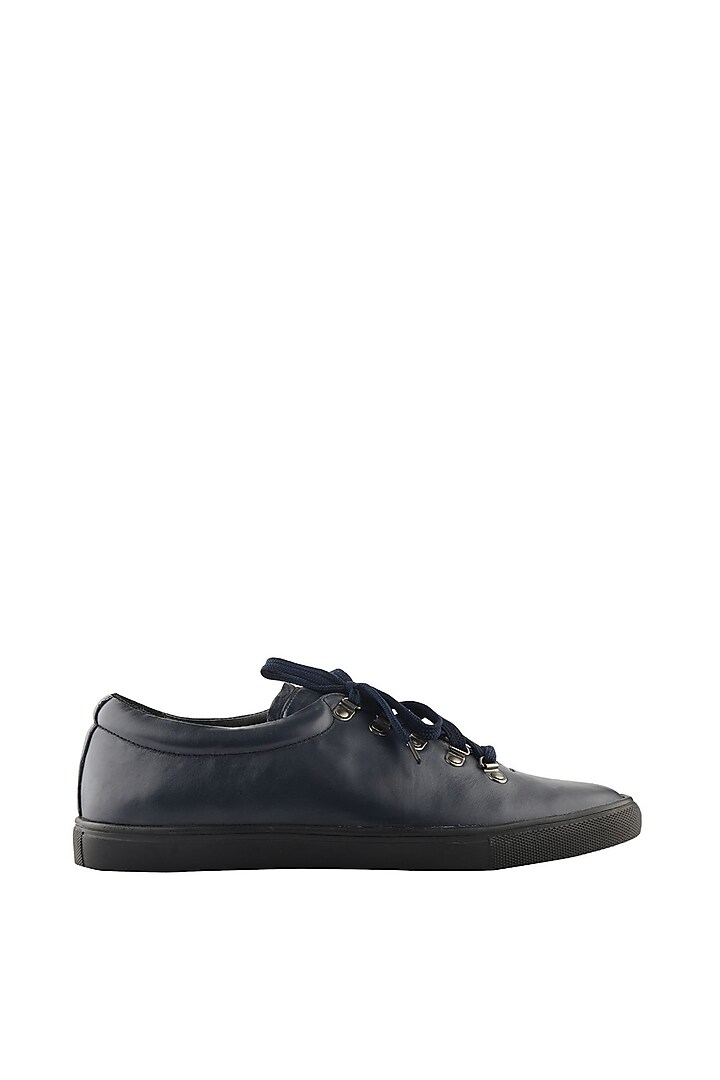 Navy Blue Leather Sneakers by SKO Men at Pernia's Pop Up Shop
