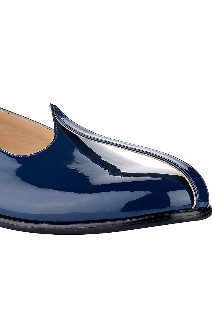 Midnight Blue Leather Ethnic Mojdi by SKO Men at Pernia's Pop Up