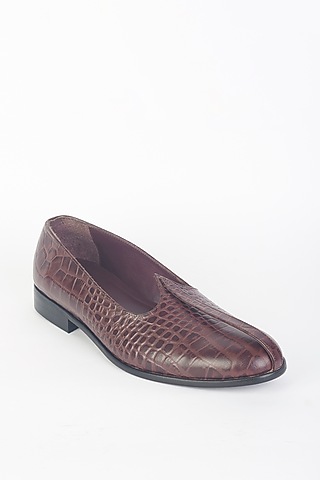 Burgundy Croc Printed Mojris by SKO Men