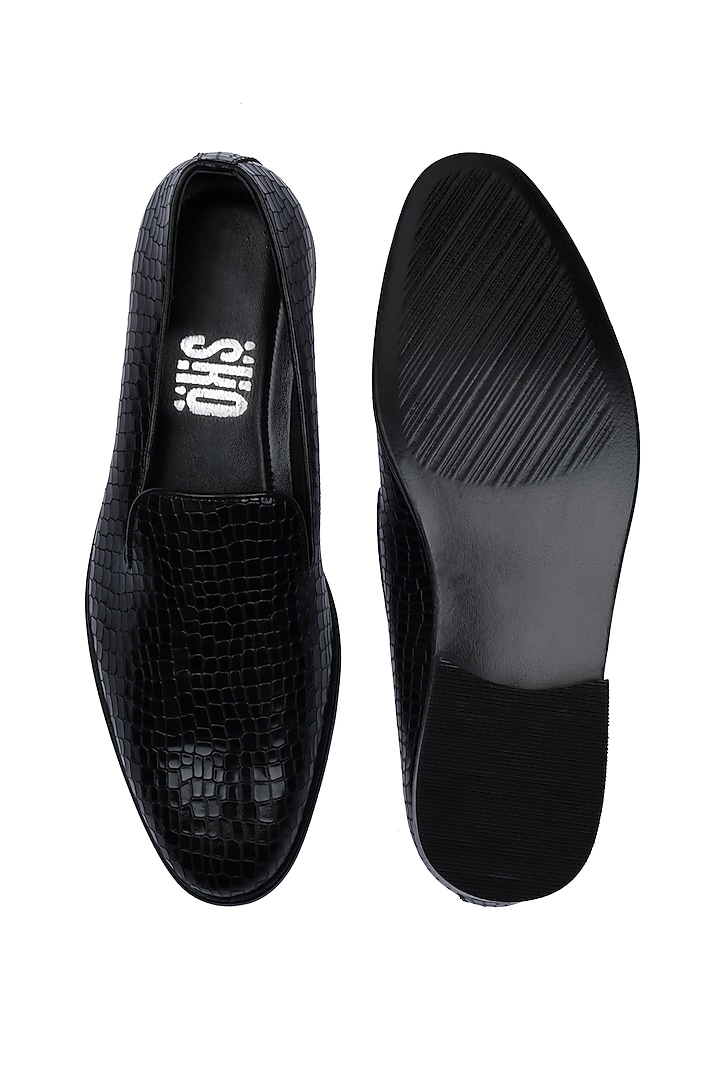 Black Handmade Printed Loafers by SKO Men at Pernia's Pop Up Shop