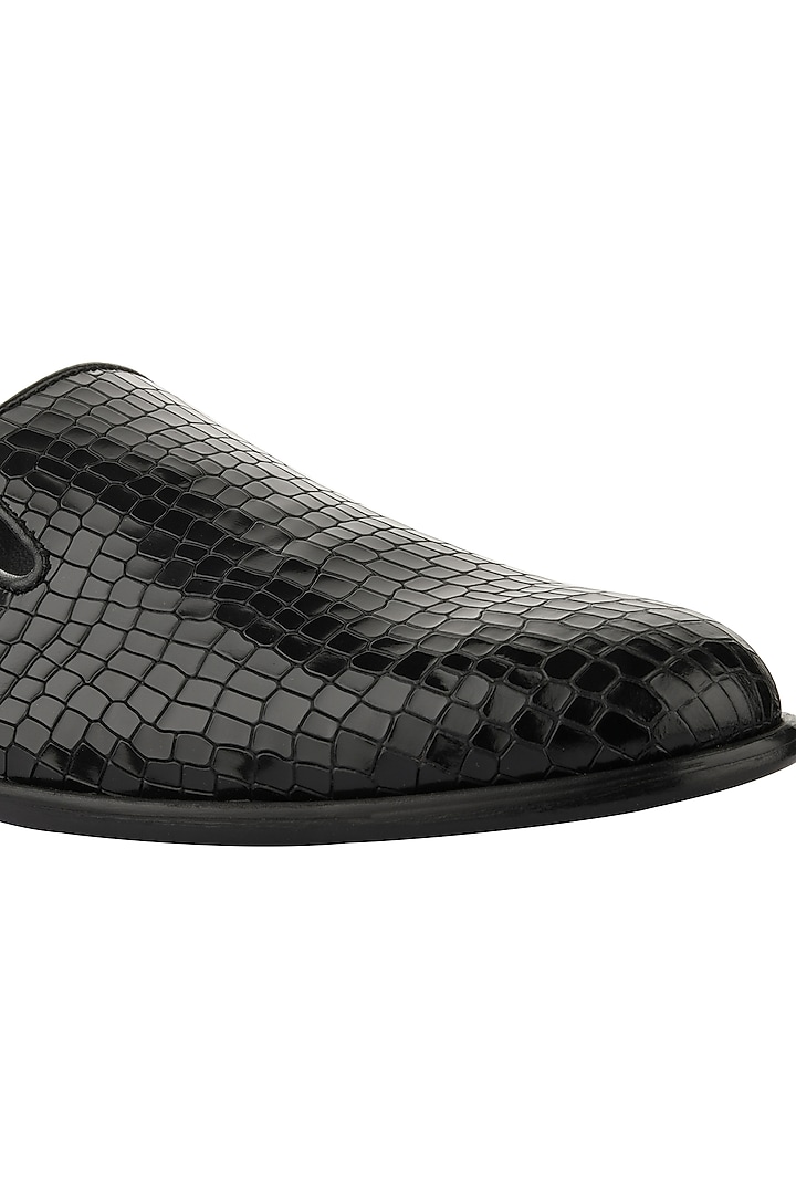 Black Handmade Printed Loafers by SKO Men at Pernia's Pop Up Shop