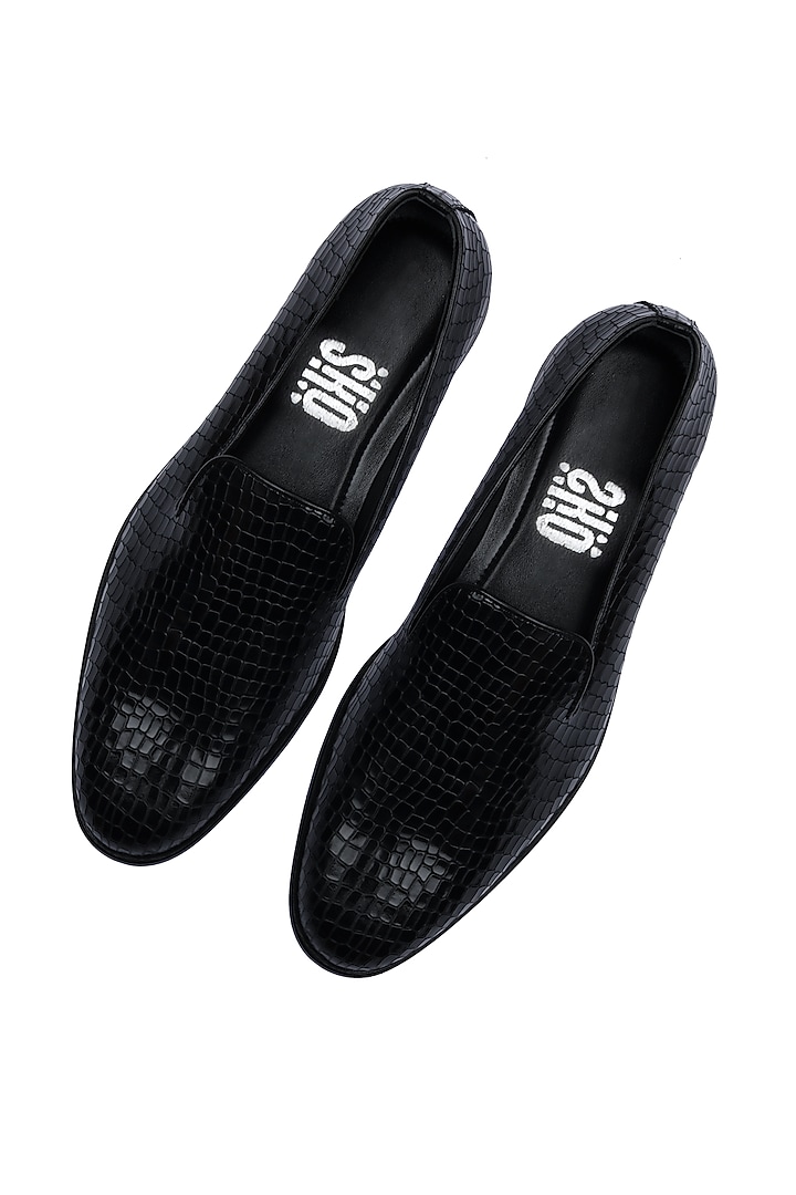 Black Handmade Printed Loafers by SKO Men at Pernia's Pop Up Shop