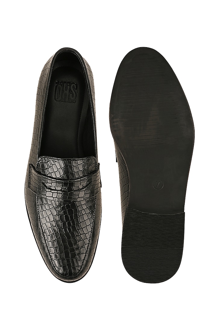 Black Printed Penny Loafers by SKO Men at Pernia's Pop Up Shop