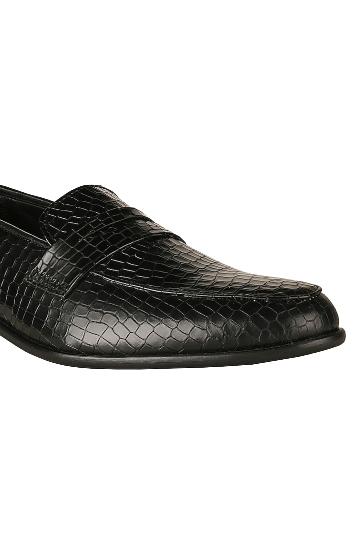 Black Printed Penny Loafers by SKO Men at Pernia's Pop Up Shop