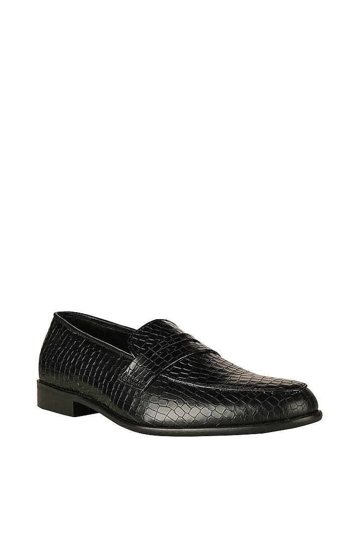 Black Printed Penny Loafers by SKO Men at Pernia's Pop Up Shop