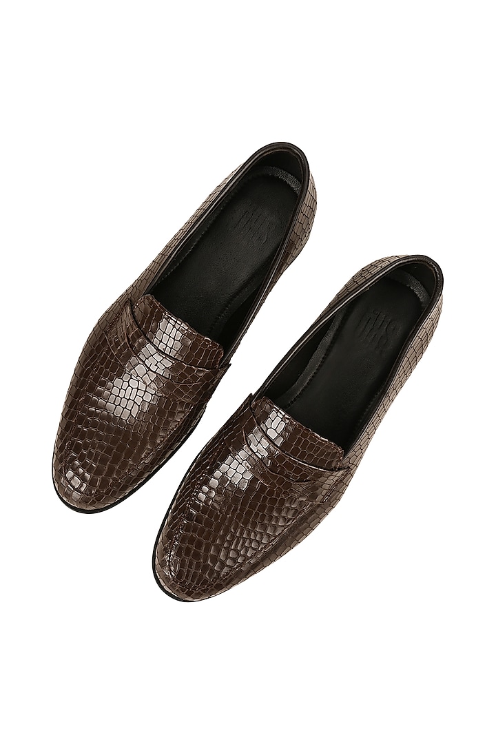 Brown Leather Croc Penny Loafers by SKO Men