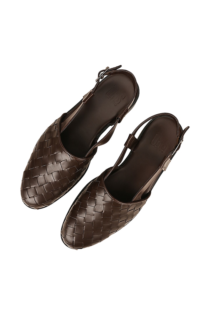 Brown Leather Peshawaris by SKO Men