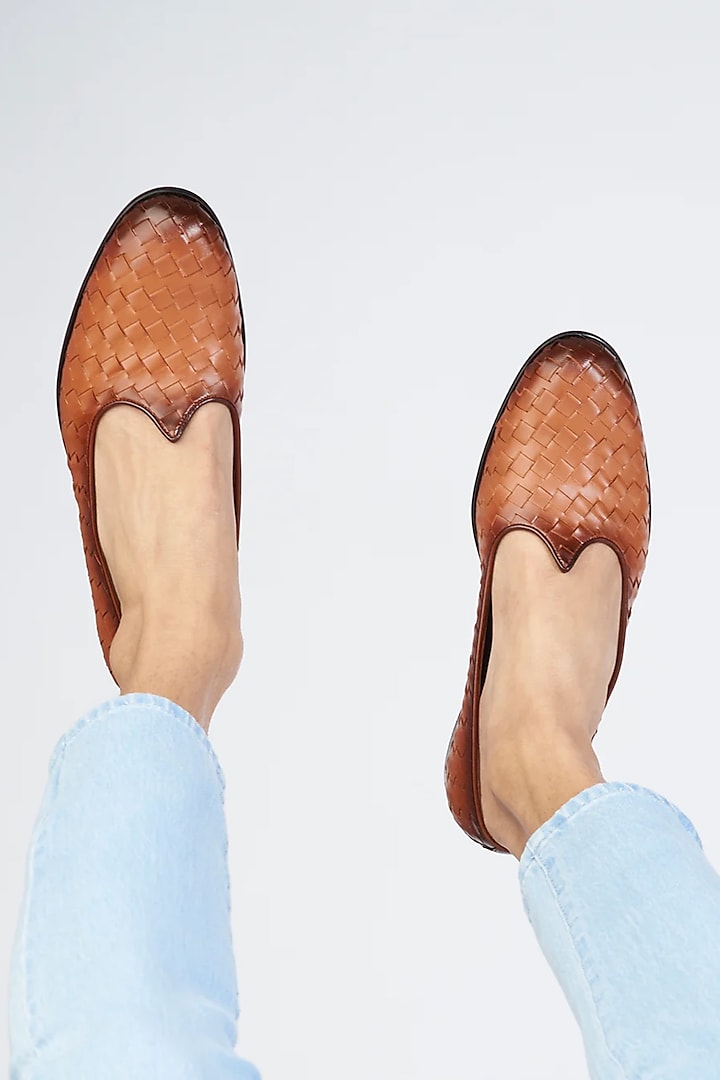 Tan Vegan Leather Mojaris by SKO Men at Pernia's Pop Up Shop