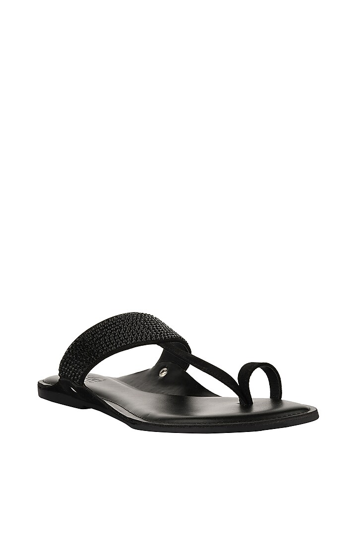 Black Leather Embellished Kolhapuris by SKO Men at Pernia's Pop Up Shop