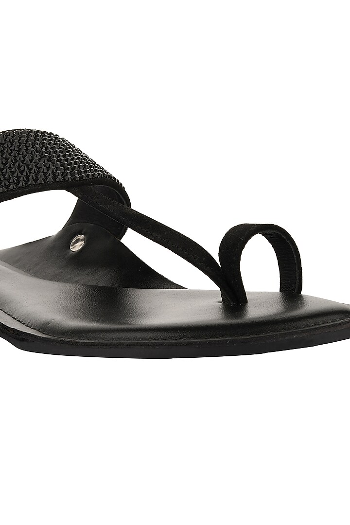 Black Leather Embellished Kolhapuris by SKO Men at Pernia's Pop Up Shop