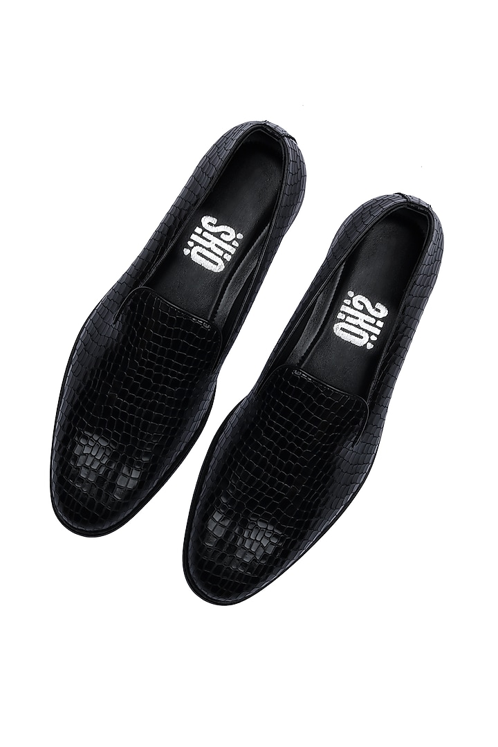 Black Leather Embossed Loafers by SKO Men