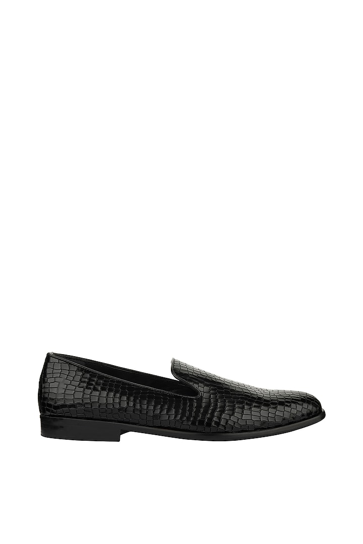 Black Leather Embossed Loafers by SKO Men at Pernia's Pop Up Shop