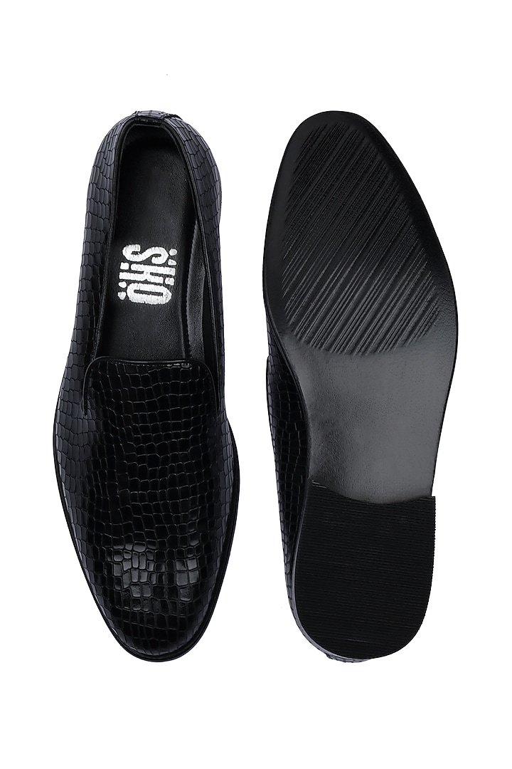 Black Leather Embossed Loafers by SKO Men at Pernia's Pop Up Shop