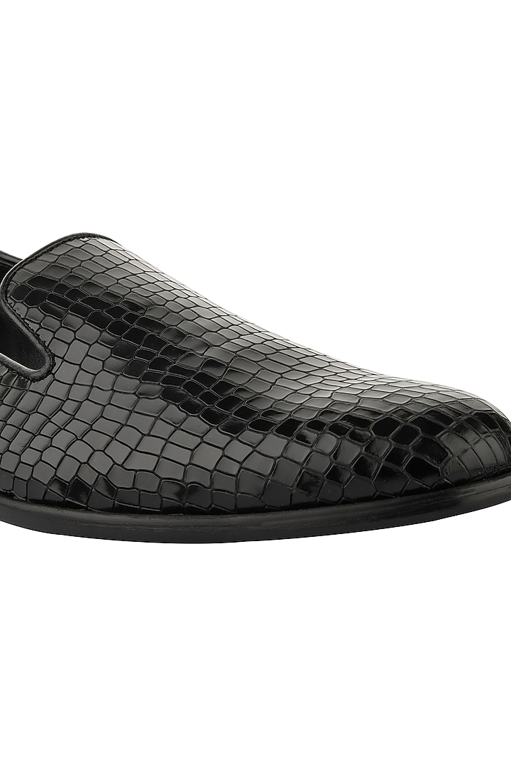 Black Leather Embossed Loafers by SKO Men at Pernia's Pop Up Shop