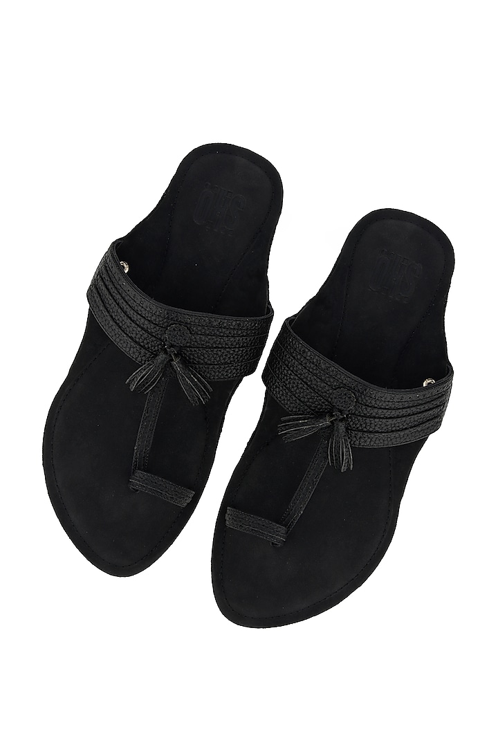 Black Leather Handmade Kolhapuris by SKO Men