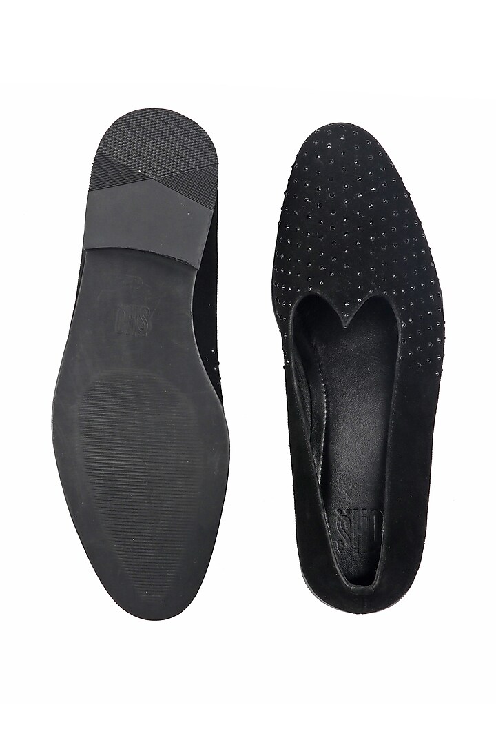 Black Suede Embellished Mojaris by SKO Men at Pernia's Pop Up Shop
