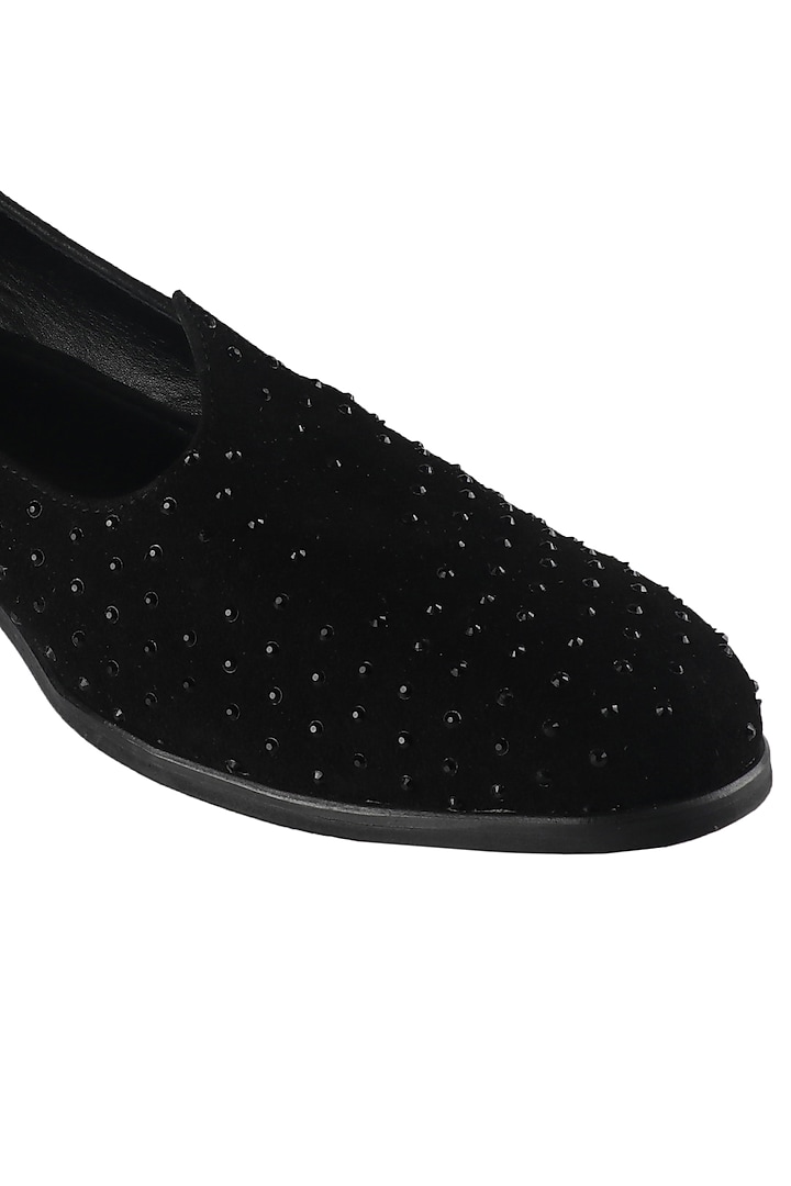 Black Suede Embellished Mojaris by SKO Men at Pernia's Pop Up Shop