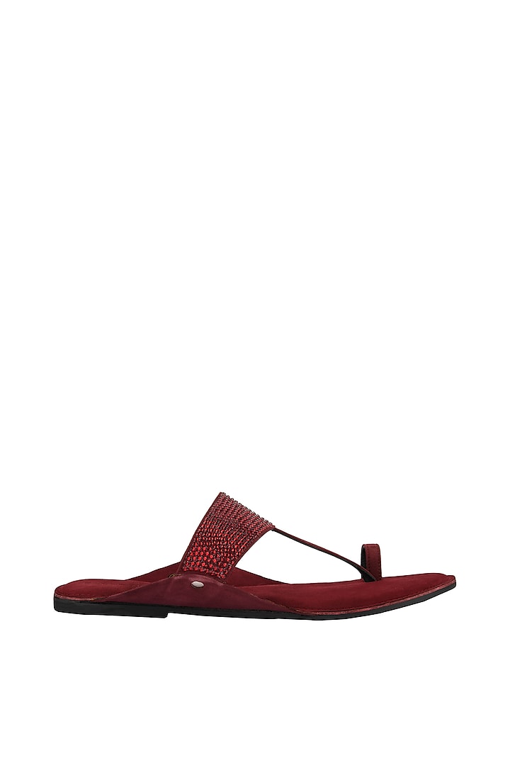 Maroon Suede Embellished Kolhapuris by SKO Men