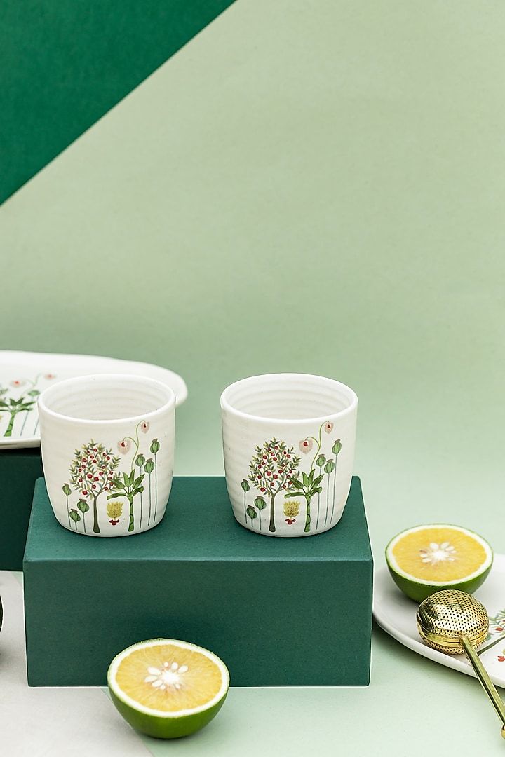 White Ceramic Handmade Cup Set by Sukoon
