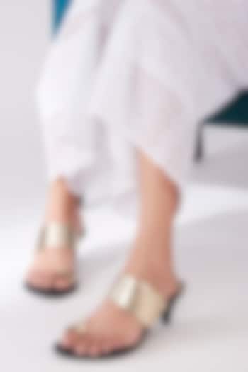 Gold Leather Strap Handmade Pencil Heels by SKO at Pernia's Pop Up Shop