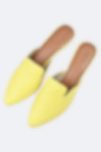 Yellow Textured Leather Handmade Mule Heels by SKO at Pernia's Pop Up Shop