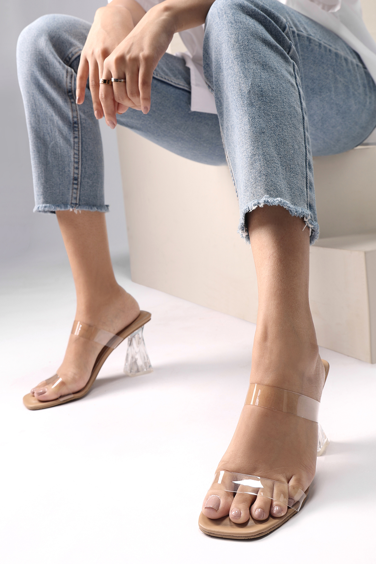 Foam Leather Handmade Transparent Block Heels by SKO at Pernia's Pop Up Shop