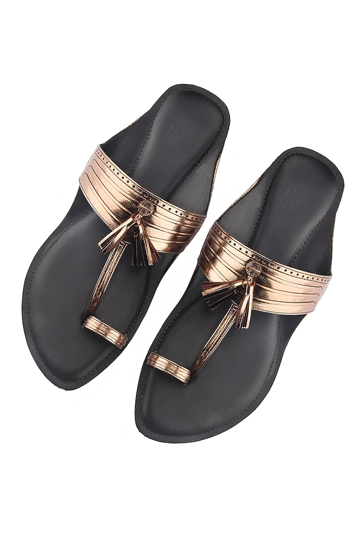 Metallic Bronze Leather Handmade Kolhapuri Flats by SKO at Pernia's Pop Up Shop