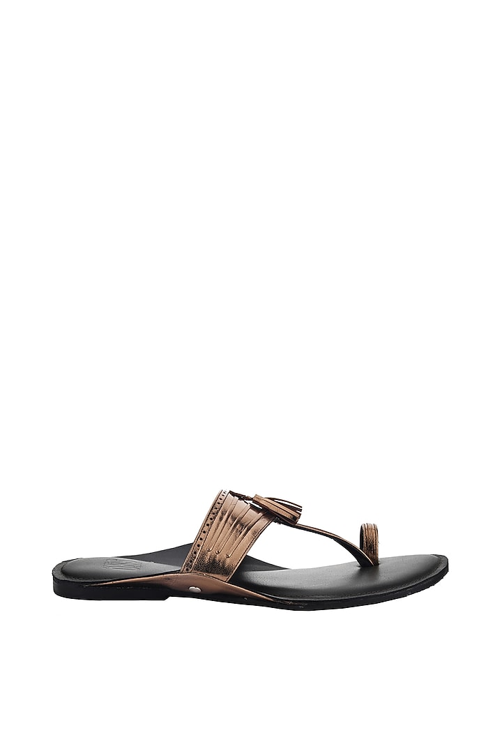 Metallic Bronze Leather Handmade Kolhapuri Flats by SKO at Pernia's Pop Up Shop