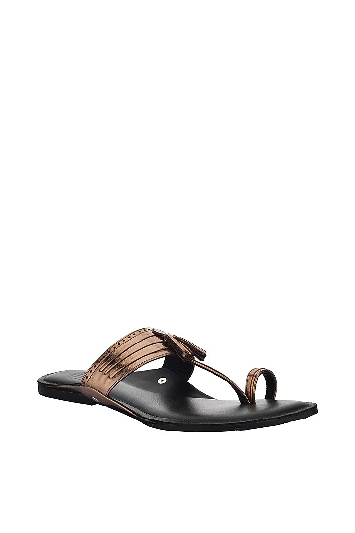 Metallic Bronze Leather Handmade Kolhapuri Flats by SKO at Pernia's Pop Up Shop