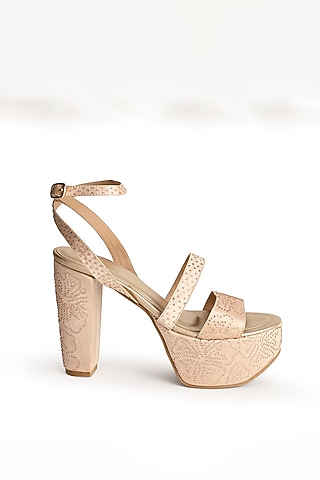 Rose Gold Sole Sheet Crystal Work Wedges by SKO