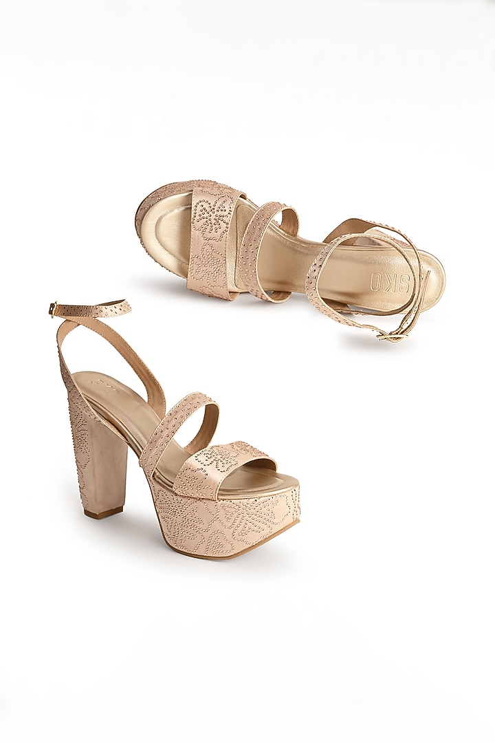 Rose Gold Sole Sheet Crystal Work Wedges by SKO at Pernia's Pop Up Shop
