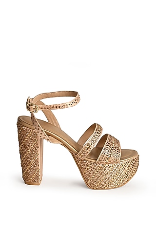 Gold Sole Sheet Crystal Work Wedges by SKO